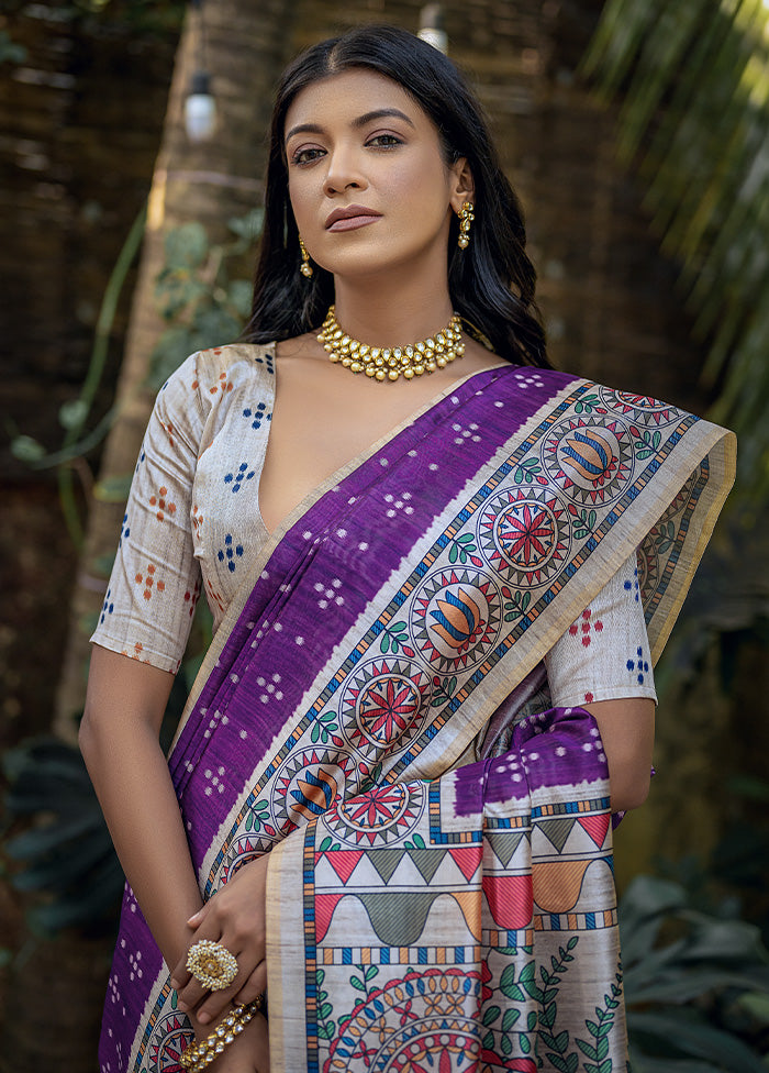 Purple Dupion Silk Saree With Blouse Piece