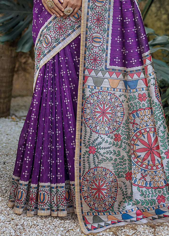 Purple Dupion Silk Saree With Blouse Piece