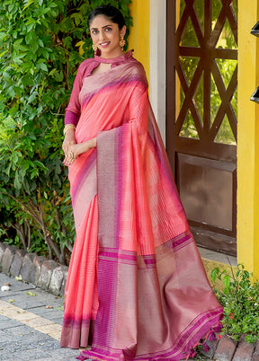 Pink Spun Silk Saree With Blouse Piece