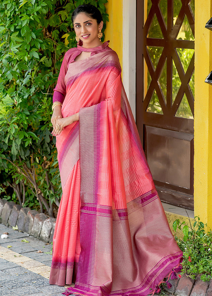 Pink Spun Silk Saree With Blouse Piece