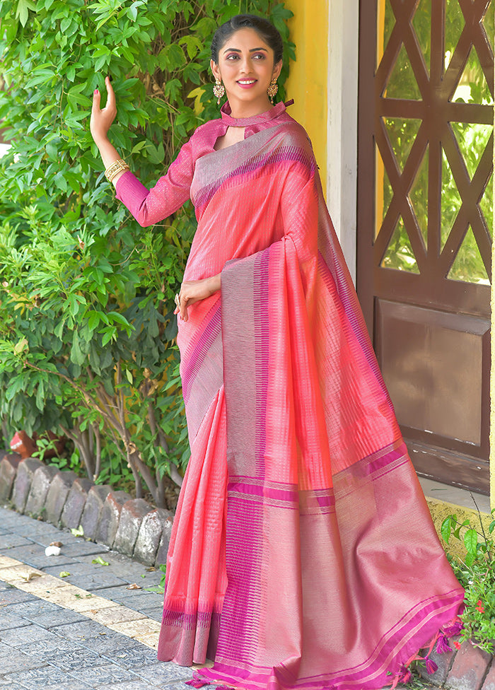 Pink Spun Silk Saree With Blouse Piece