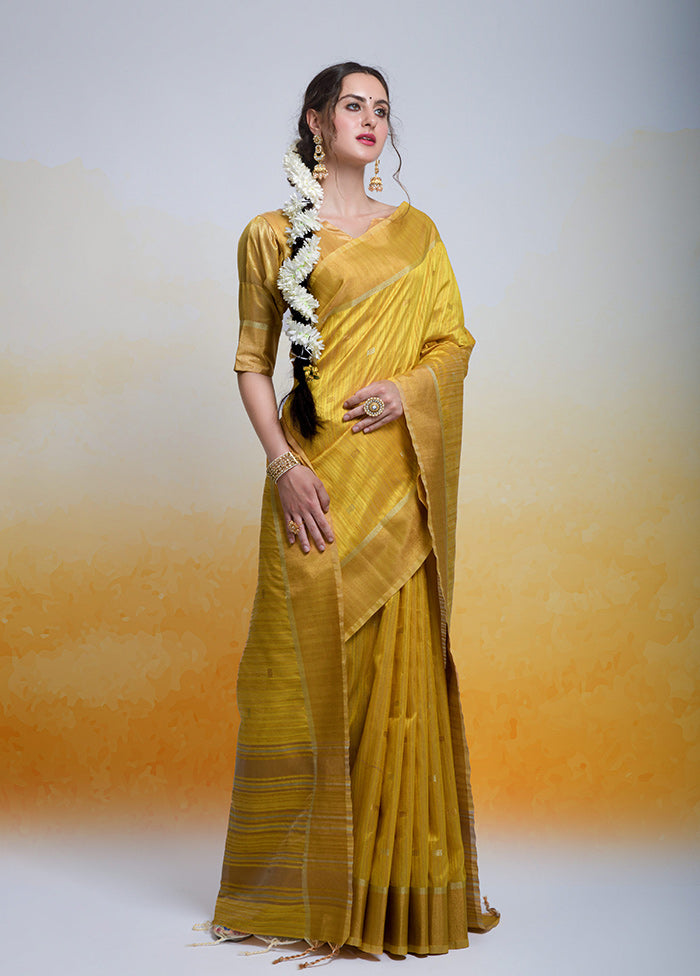 Mustard Cotton Saree With Blouse Piece