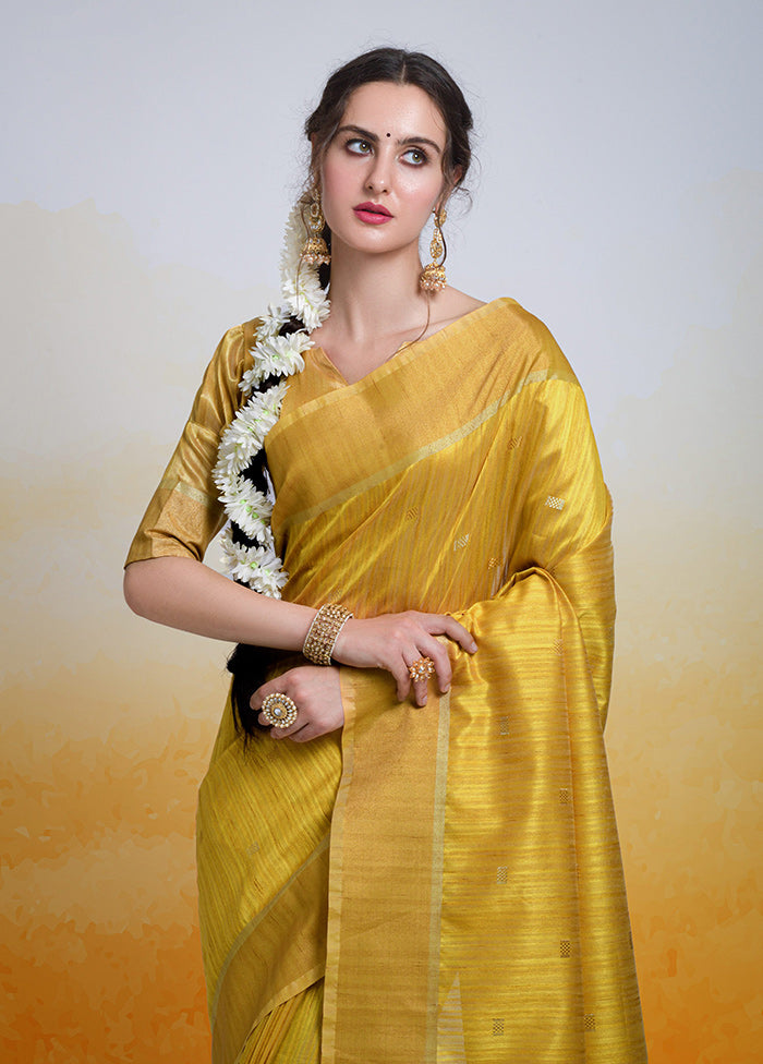 Mustard Cotton Saree With Blouse Piece