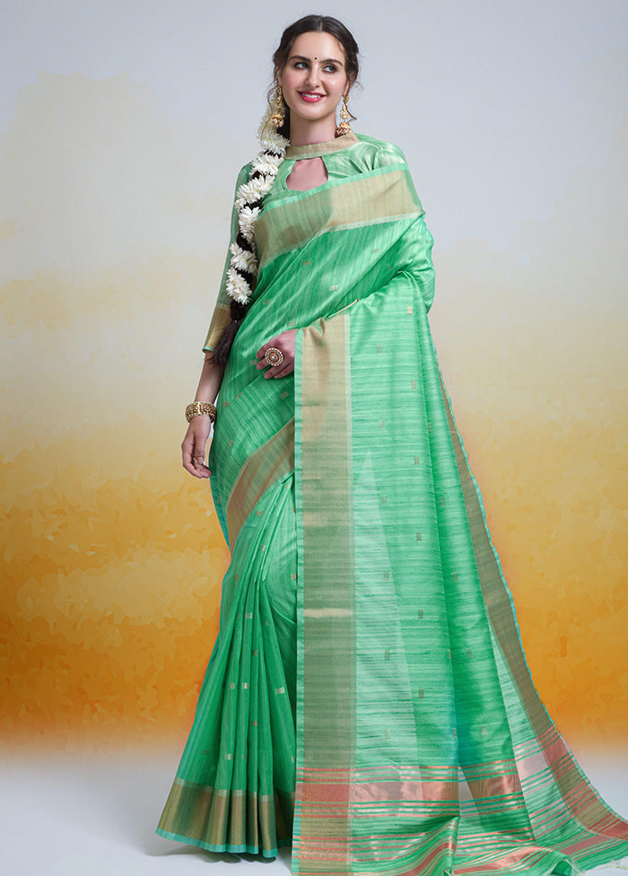 Sea Green Cotton Saree With Blouse Piece