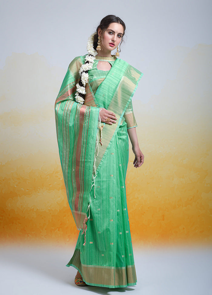 Sea Green Cotton Saree With Blouse Piece