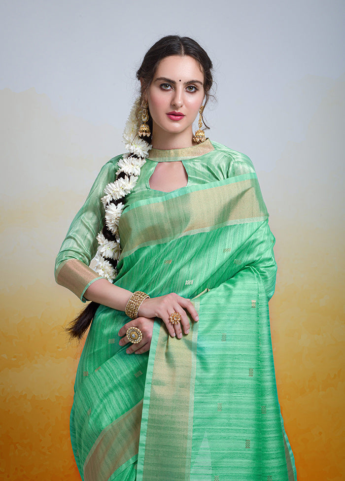 Sea Green Cotton Saree With Blouse Piece