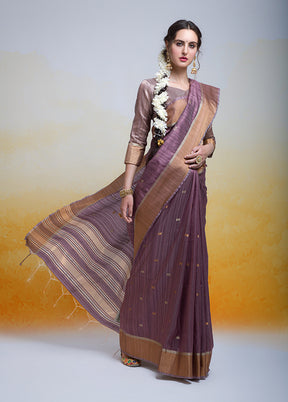 Wine Cotton Saree With Blouse Piece