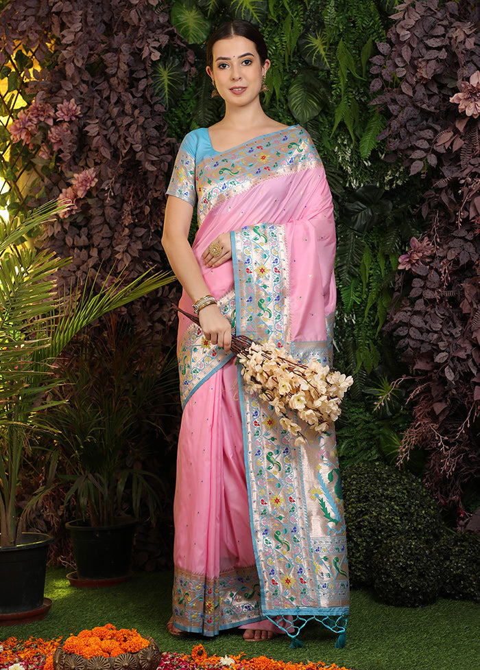 Baby Pink Spun Silk Saree With Blouse Piece