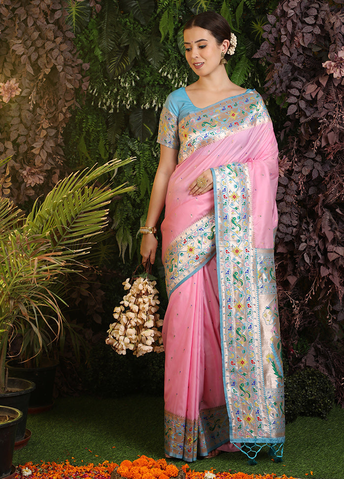 Baby Pink Spun Silk Saree With Blouse Piece