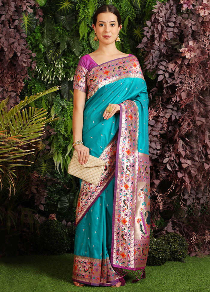 Teal Spun Silk Saree With Blouse Piece