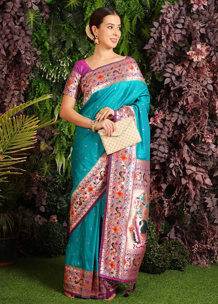 Teal Spun Silk Saree With Blouse Piece