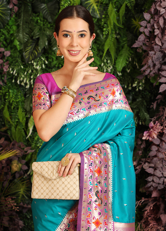 Teal Spun Silk Saree With Blouse Piece