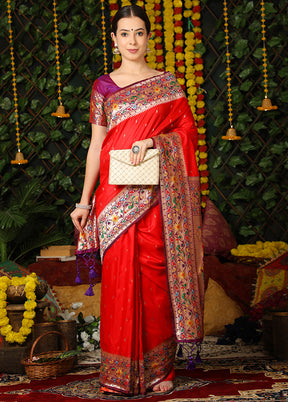 Red Spun Silk Saree With Blouse Piece