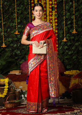 Red Spun Silk Saree With Blouse Piece