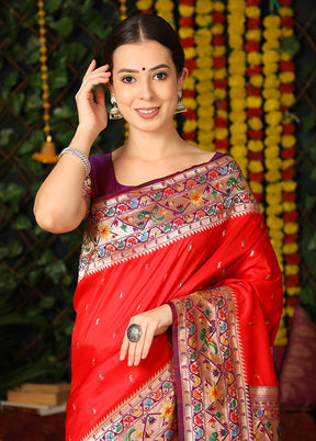 Red Spun Silk Saree With Blouse Piece