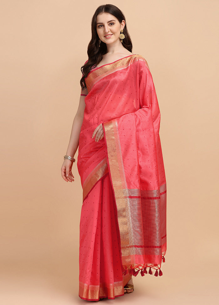 Pink Tussar Silk Saree With Blouse Piece