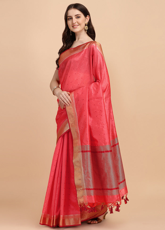 Pink Tussar Silk Saree With Blouse Piece