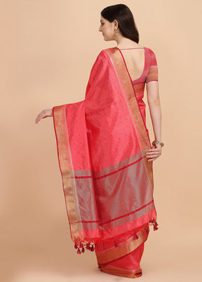 Pink Tussar Silk Saree With Blouse Piece