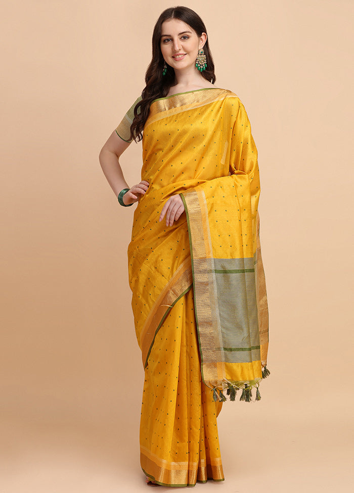 Yellow Tussar Silk Saree With Blouse Piece