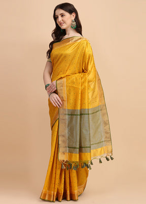 Yellow Tussar Silk Saree With Blouse Piece