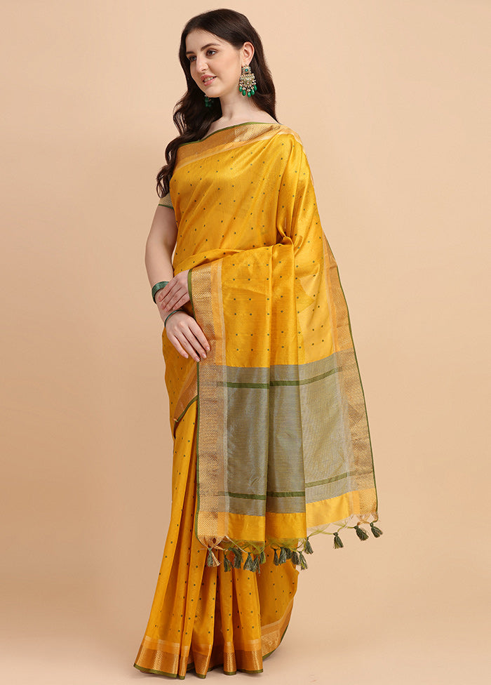 Yellow Tussar Silk Saree With Blouse Piece