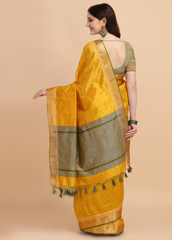 Yellow Tussar Silk Saree With Blouse Piece