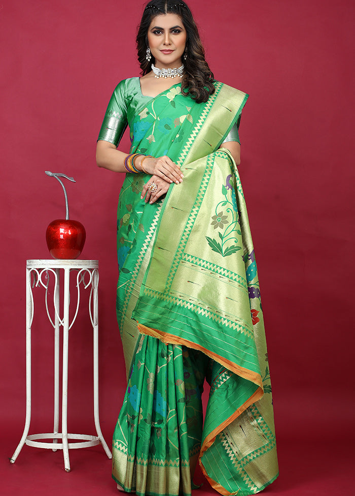 Sea Green Spun Silk Saree With Blouse Piece