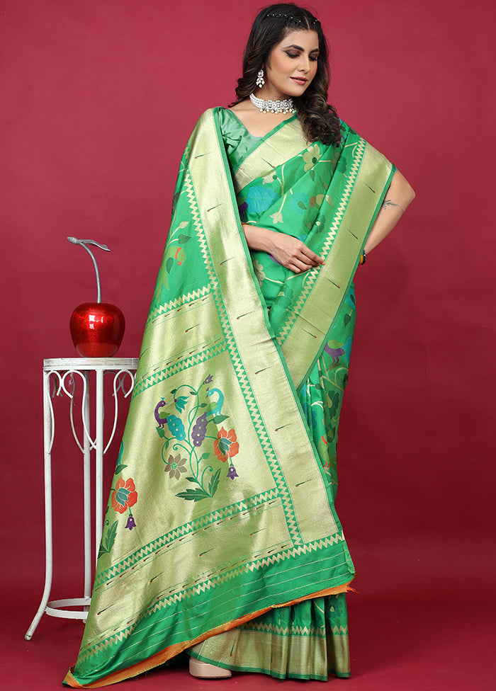 Sea Green Spun Silk Saree With Blouse Piece