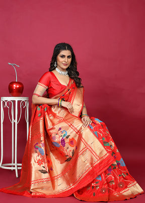 Red Spun Silk Saree With Blouse Piece