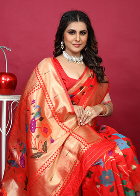 Red Spun Silk Saree With Blouse Piece