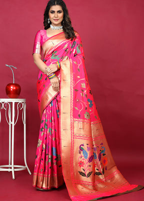 Pink Spun Silk Saree With Blouse Piece