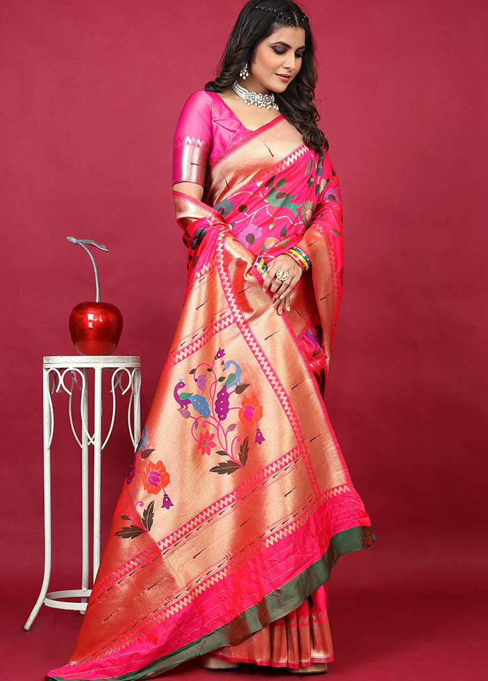 Pink Spun Silk Saree With Blouse Piece