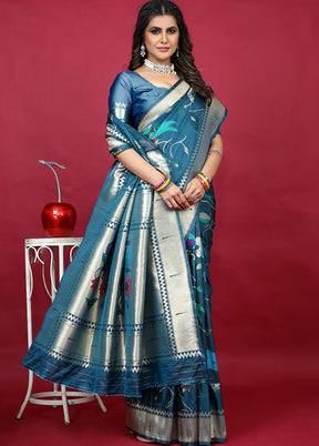 Teal Spun Silk Saree With Blouse Piece