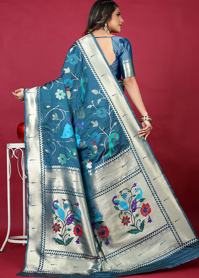 Teal Spun Silk Saree With Blouse Piece