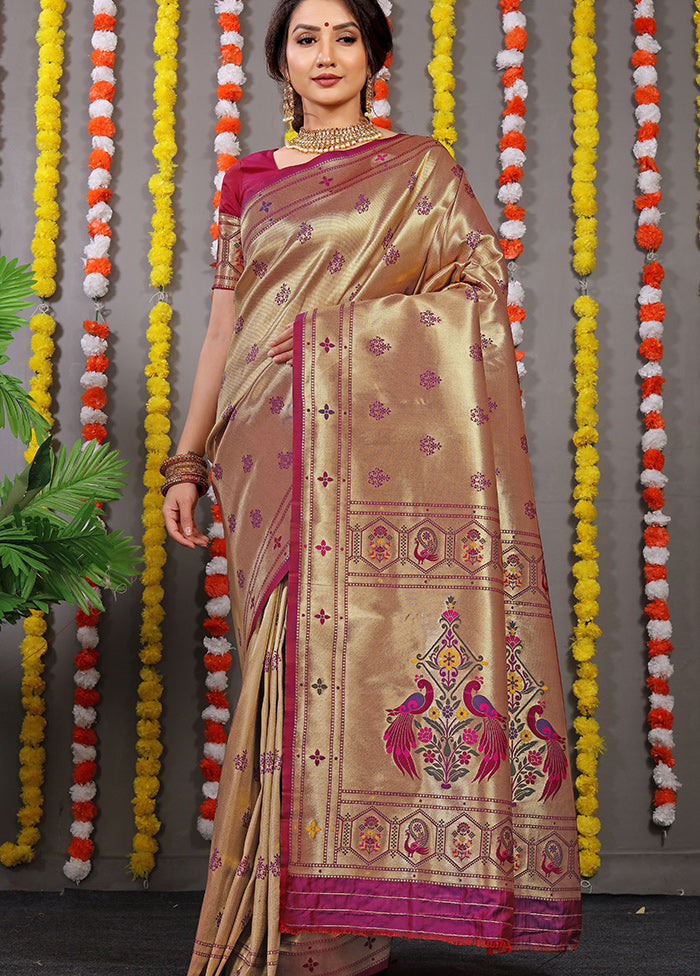 Wine Spun Silk Saree With Blouse Piece