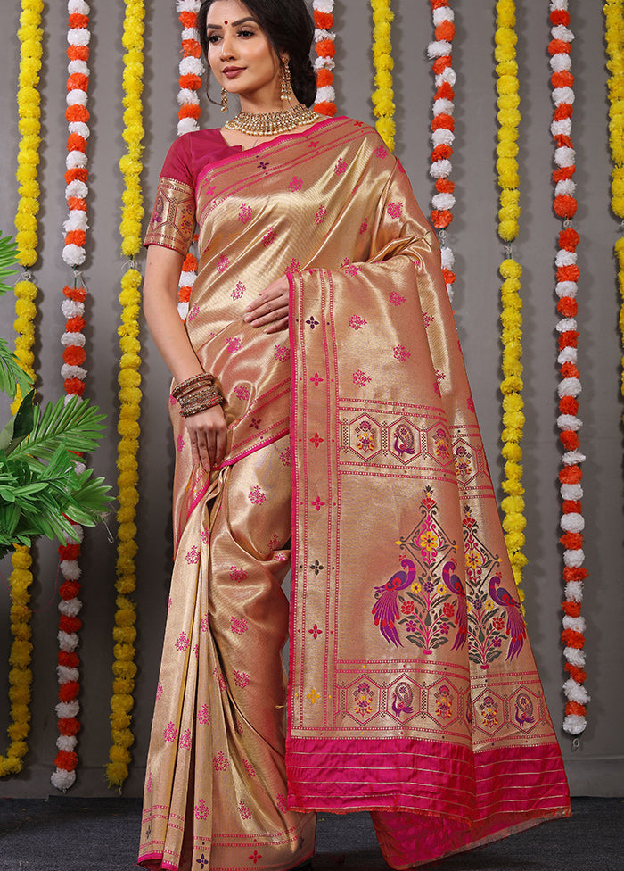 Pink Spun Silk Saree With Blouse Piece