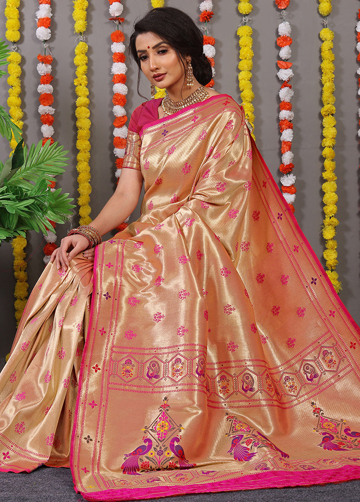 Pink Spun Silk Saree With Blouse Piece