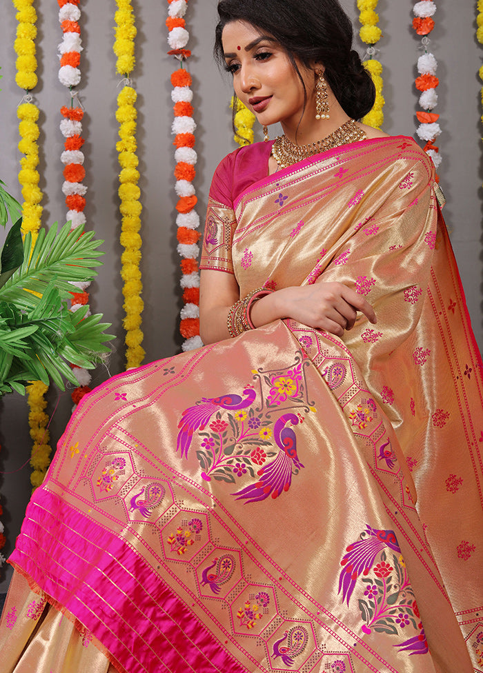 Pink Spun Silk Saree With Blouse Piece