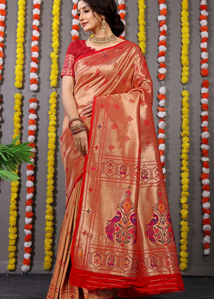 Red Spun Silk Saree With Blouse Piece