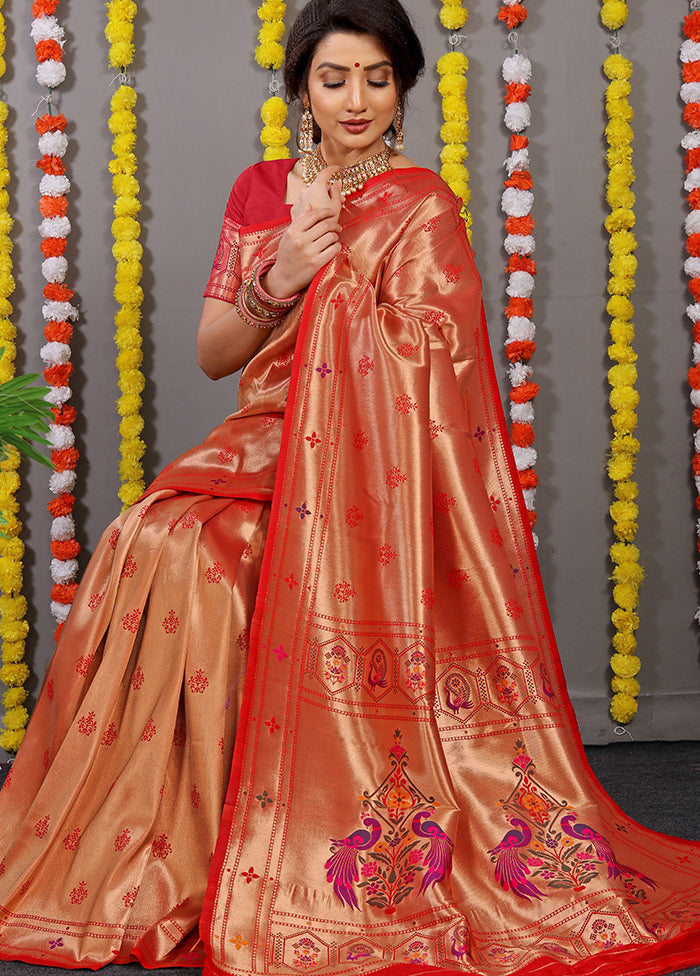 Red Spun Silk Saree With Blouse Piece