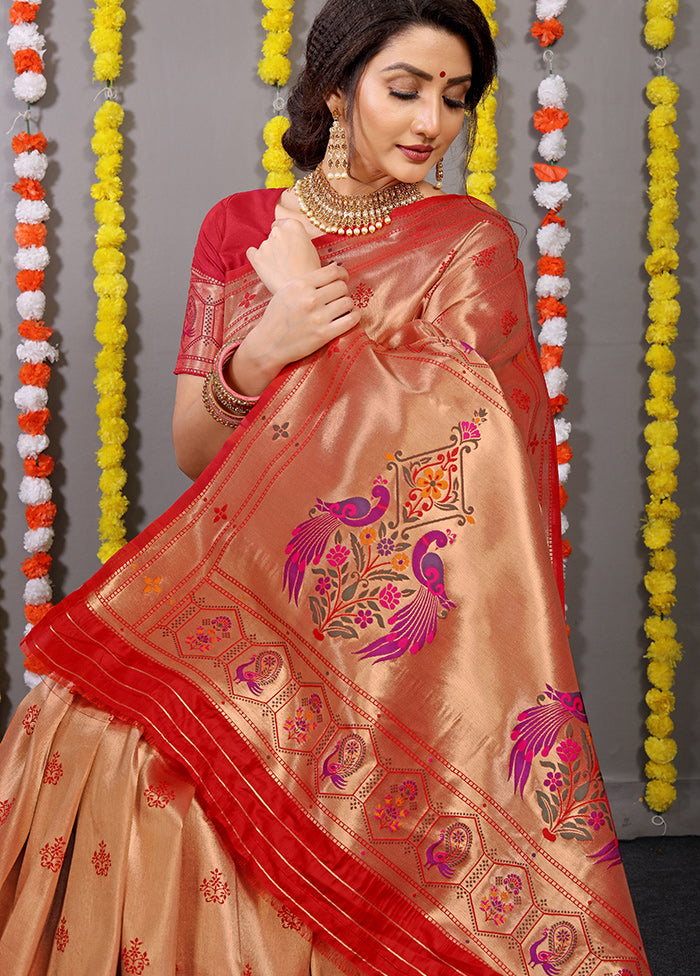 Red Spun Silk Saree With Blouse Piece