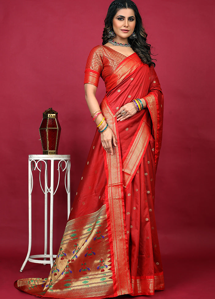 Red Spun Silk Saree With Blouse Piece