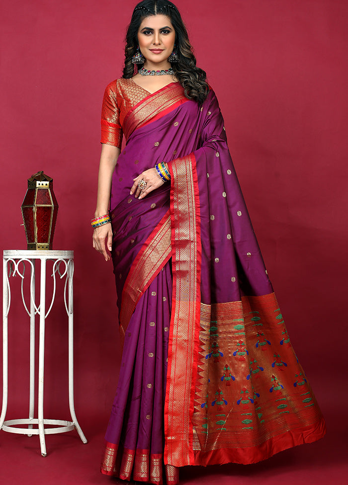 Purple Spun Silk Saree With Blouse Piece