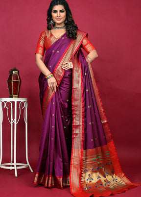 Purple Spun Silk Saree With Blouse Piece