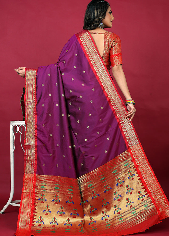 Purple Spun Silk Saree With Blouse Piece