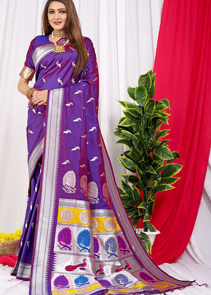 Purple Spun Silk Saree With Blouse Piece