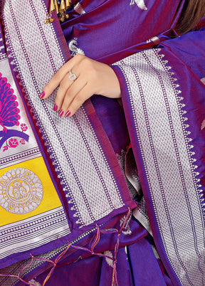 Purple Spun Silk Saree With Blouse Piece