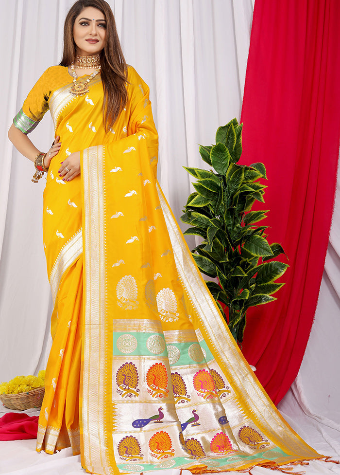 Yellow Spun Silk Saree With Blouse Piece