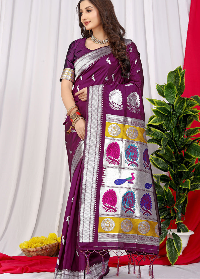 Wine Spun Silk Saree With Blouse Piece