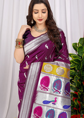 Wine Spun Silk Saree With Blouse Piece